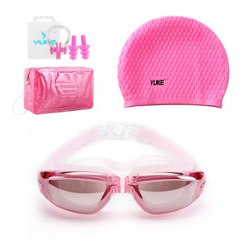 

Swim Goggles Cap Set 4 In 1 UV Protection Lenses Clear Anti Fog Swimming Goggles Waterproof No Leaking Nose Clip Ear Plugs Adult