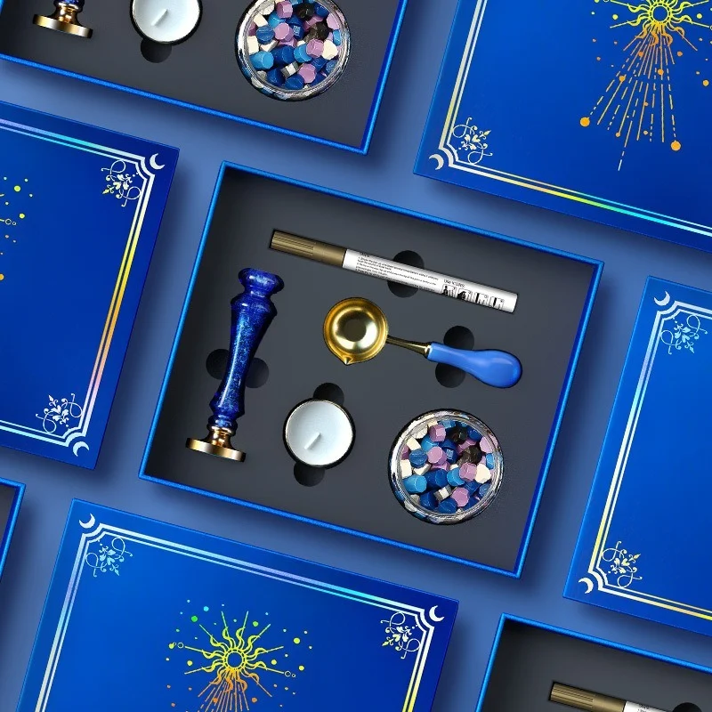 

wax seal stamp set Lacquer Seal Blue Set Retro Seal Wax Seal Set Handbook Gift Box christmas Wedding Invitation Decorative Wax