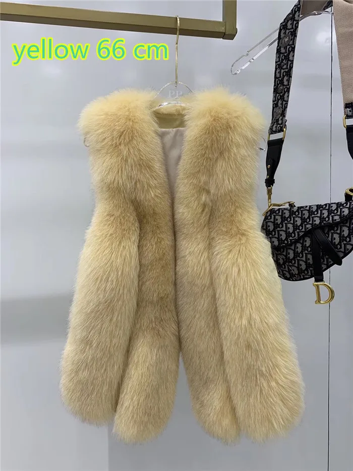 yellow 66cm Женский жилет из натурального Лисьего меха с наполнителем из белого утиного пуха - Цвет: yellow 66cm
