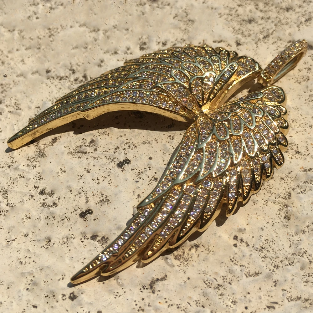 Ожерелье с кулоном из перьев и кубического циркония 18 стилей хип-хоп золотой цвет