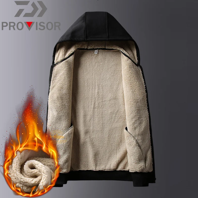 

DAIWA Fishing Clothes Men's Outdoor Plus Velvet Thick Jacke Keep Warm Hooded Jacket Mountain Climbing Sports Fishing Jacket