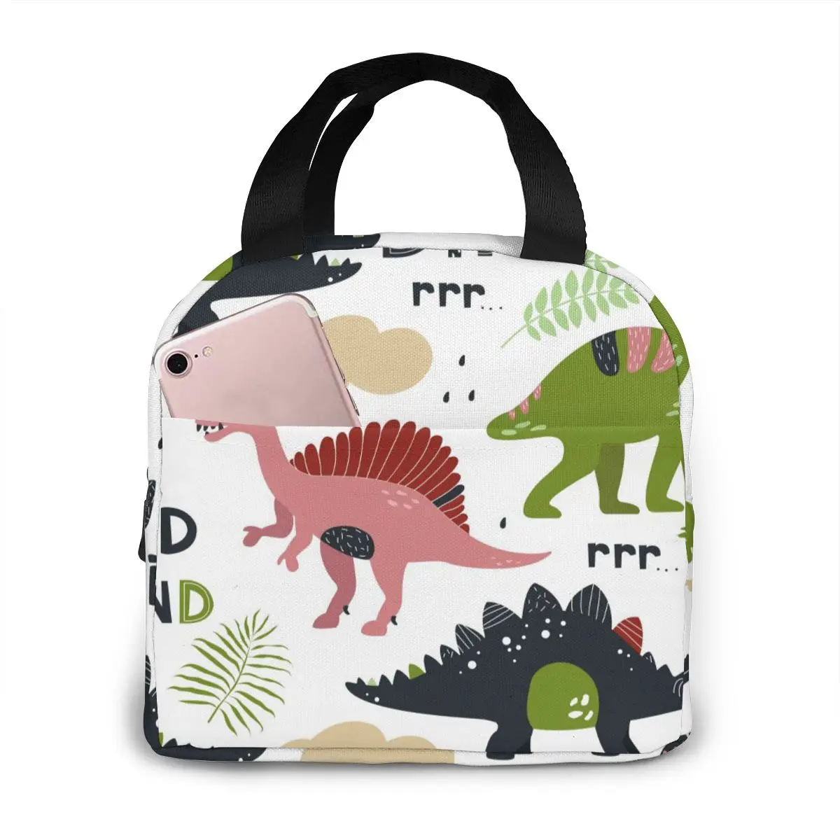 

Cute Dinosaurs For Kids Cooler Bag Portable Zipper Thermal Lunch Bag Convenient Lunch Box Tote Food Bag