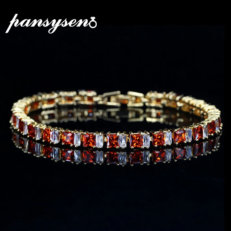 

PANSYSEN Top Quality Gold Color Ruby Amethyst Charm Bracelets for Women Silver 925 Fine Jewelry Bracelet Female Birthday Gifts