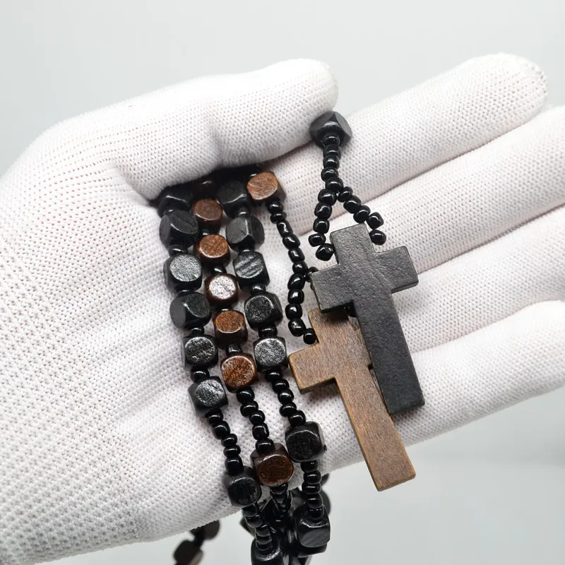 Деревянные кубики четки оптом по низкой цене бусы колье с подвеской в виде креста