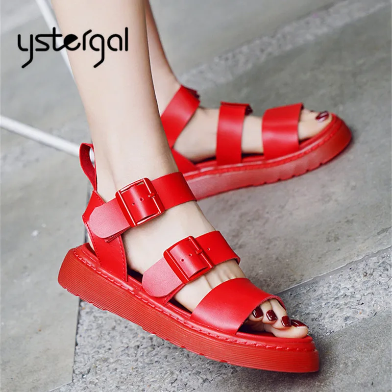 Красные женские сандалии-гладиаторы Ystergal повседневная обувь на плоской подошве
