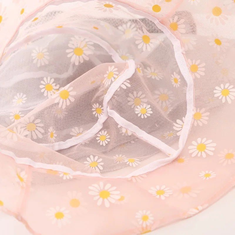 Летняя тонкая сетчатая шляпа в рыбацком стиле с принтом ромашек защита от