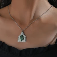 new creative personality retro geometric pattern choker boho cactus pendant necklace for women fashion jewelry gift