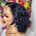 180 плотность, парик с фронтальным кружевом, свободная волна, парик с фронтальным кружевом, Детские волосы, 13*6, короткие кружевные передние человеческие волосы, парики без клея для женщин