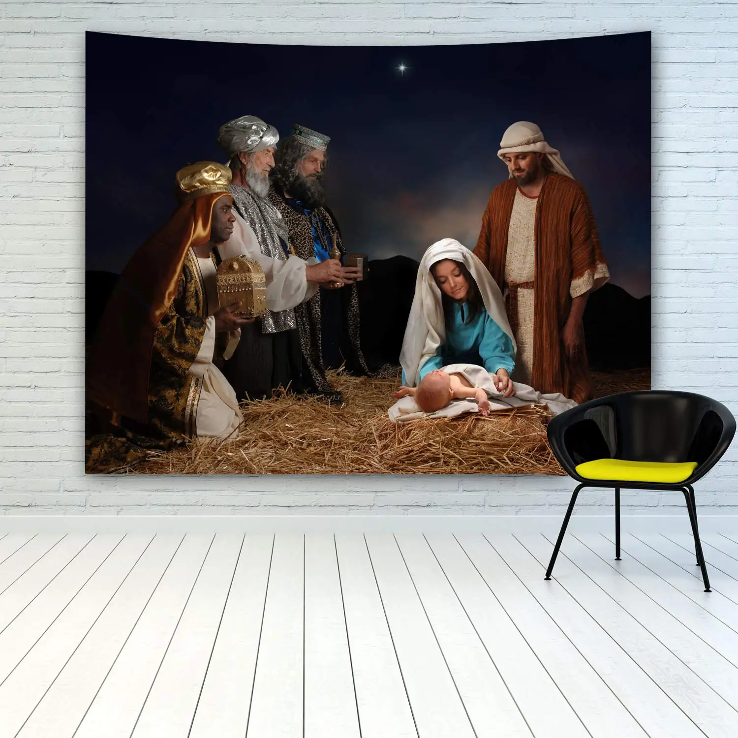 

The Nativity of Jesus Wall Hanging People Celebrating The Birth of Jesus Christ Christmas Decor Tapestry