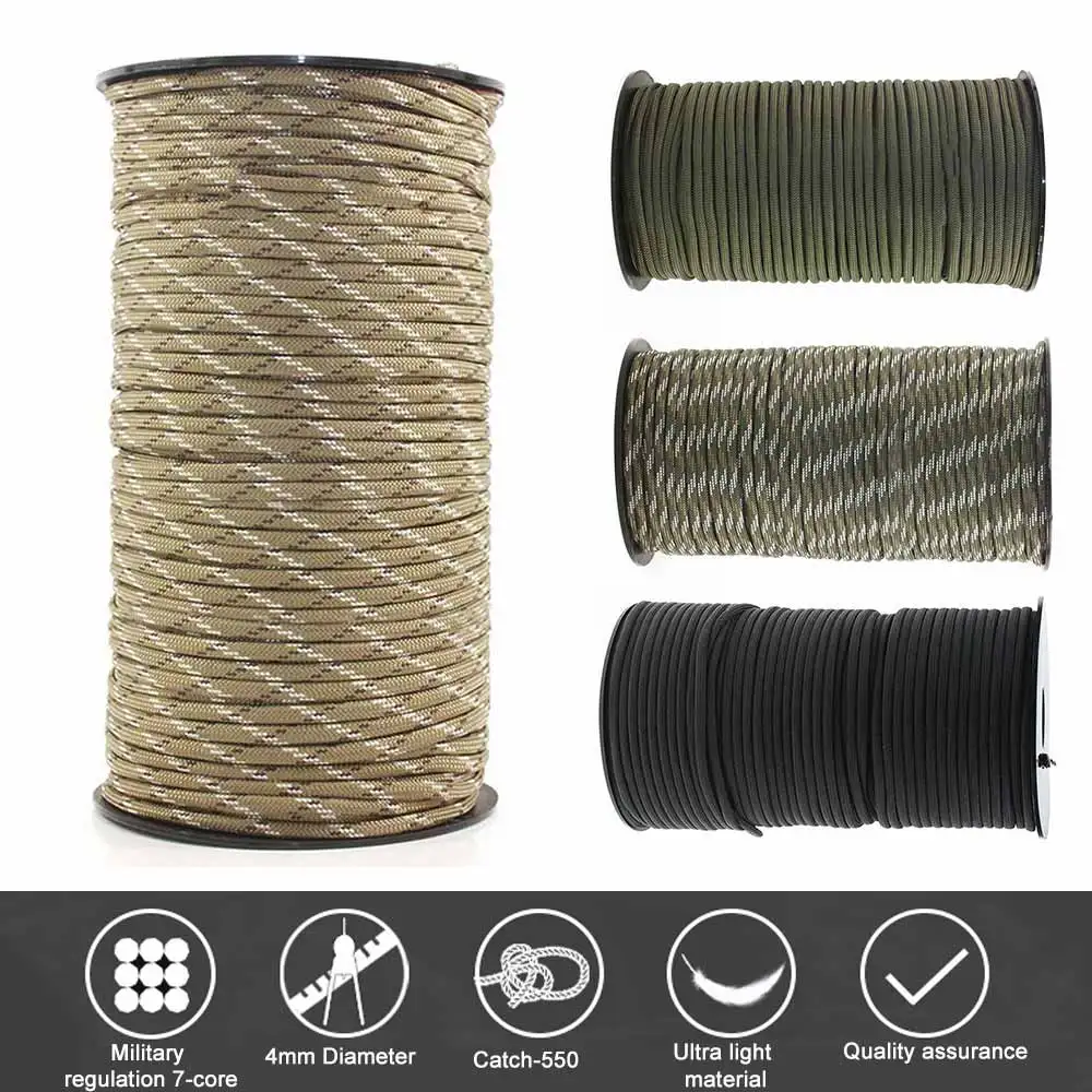 

550 Military Standard 100m 7-Core Paracord Rope 4mm For Outdoor DH Survival Bracelets Umbrella Tent Strap Tactical Belts Sturdy