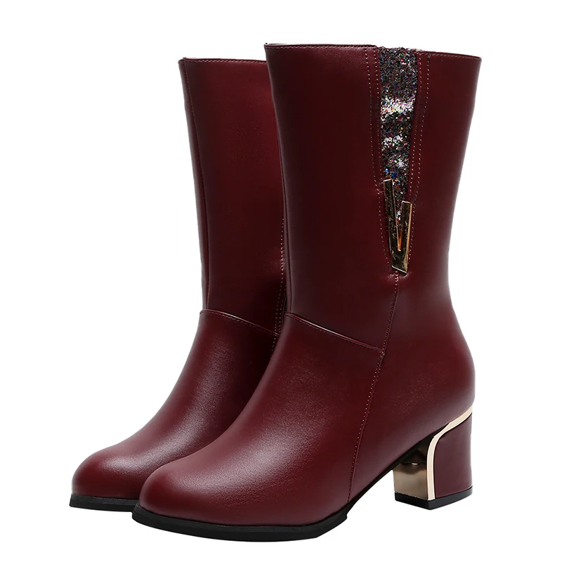 Новые женские сапоги на каблуке зимние до колена платформе без застежки Женская