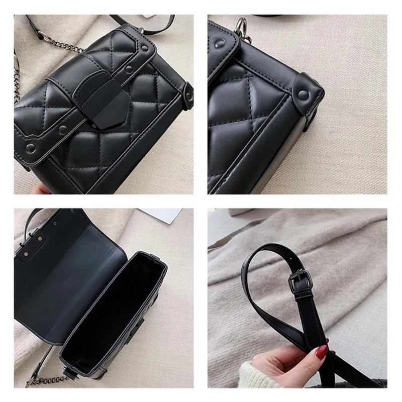 

European and American Retro Chain Handbags Korean Fashion High-quality Ladies One-shoulder Diagonal Diamond Small Square Bag