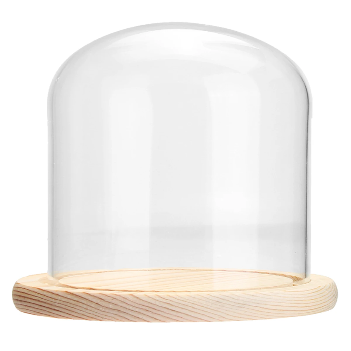 Фото Прозрачная стеклянная купольная баночка-колокольчик с деревянным основанием со