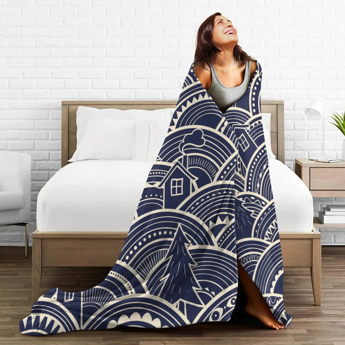 

Flannel Blanket Hand Drawn Christmas Trees Ultra-Soft Micro Fleece Blanket for Bathrobe Sofa Bed Travel Home Winter Spring Fall