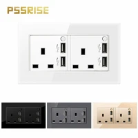 double 13a british three hole double usb switch socket standard switch socket toughened glass wall socket grounding house type