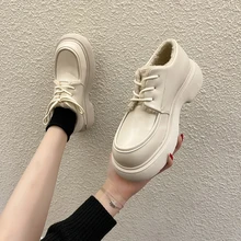 Sapatos femininos casuais estilo britânico oxford couro sapatos de salto baixo cinta de dedo do pé redondo mary jane sapatos femininos mais veludo sapatos quentes (1)