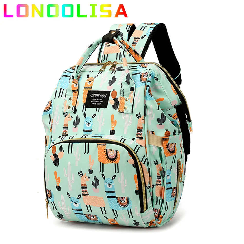 

Fahion Cute Cartoon Print Mommy Bag Large Capacity Baby Bottle Insulated Bagpack Lady Waterproof Travel Ultra-light Backpack