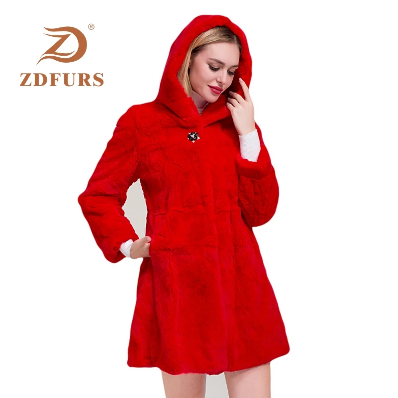 ZDFURS* 2019 Luxury Long fur coat Customize Plus Size Factory sale Genuine Rex Rabbit Real Fur Coat Women Fur Jacket New Winter
