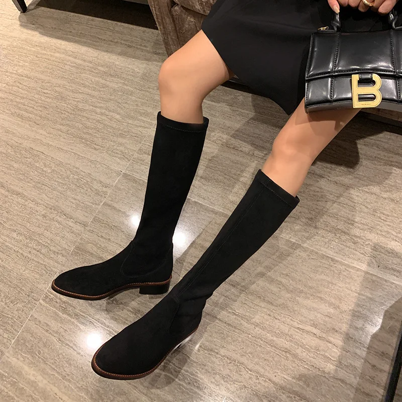 Goede Nieuwe Herfst En Winter Schoenen Vrouwen Mode Casual Stretch Dunne Laarzen Effen Kleur Platte Hak Takato Geen Meer Dan Knie Ridder Laarzen