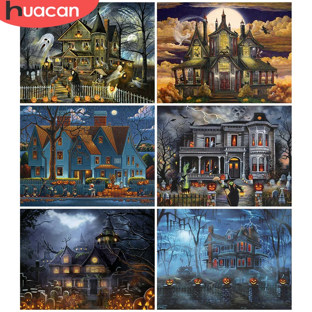 

HUACAN DIY Diamond Painting Halloween House Cross Stitch Full Square 5D Diamond Embroidery landscape Mosaic Home Decoration