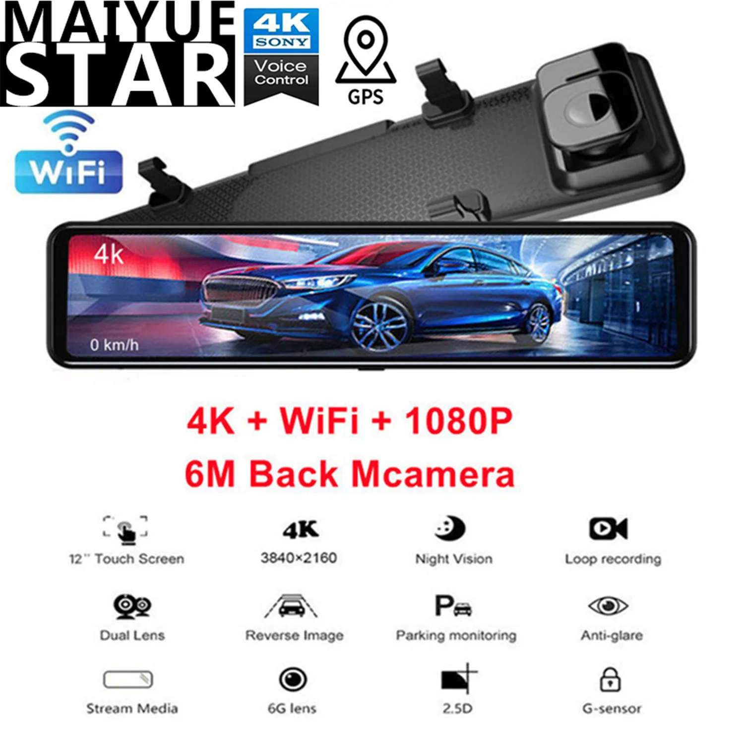 

12 Inch Car DVR 4K UHD Dash Cam Rearview Mirror GPS WIFI Sony IMX415 Rear 1080P Reversing Camera Car Video Recorder Registrar