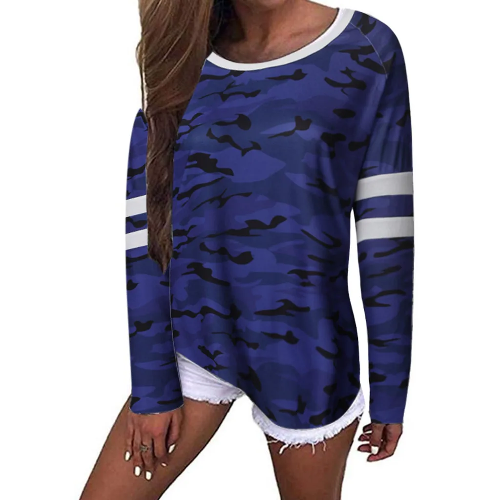 Модная камуфляжная полосатая блуза Повседневная зимняя женская Свободная с