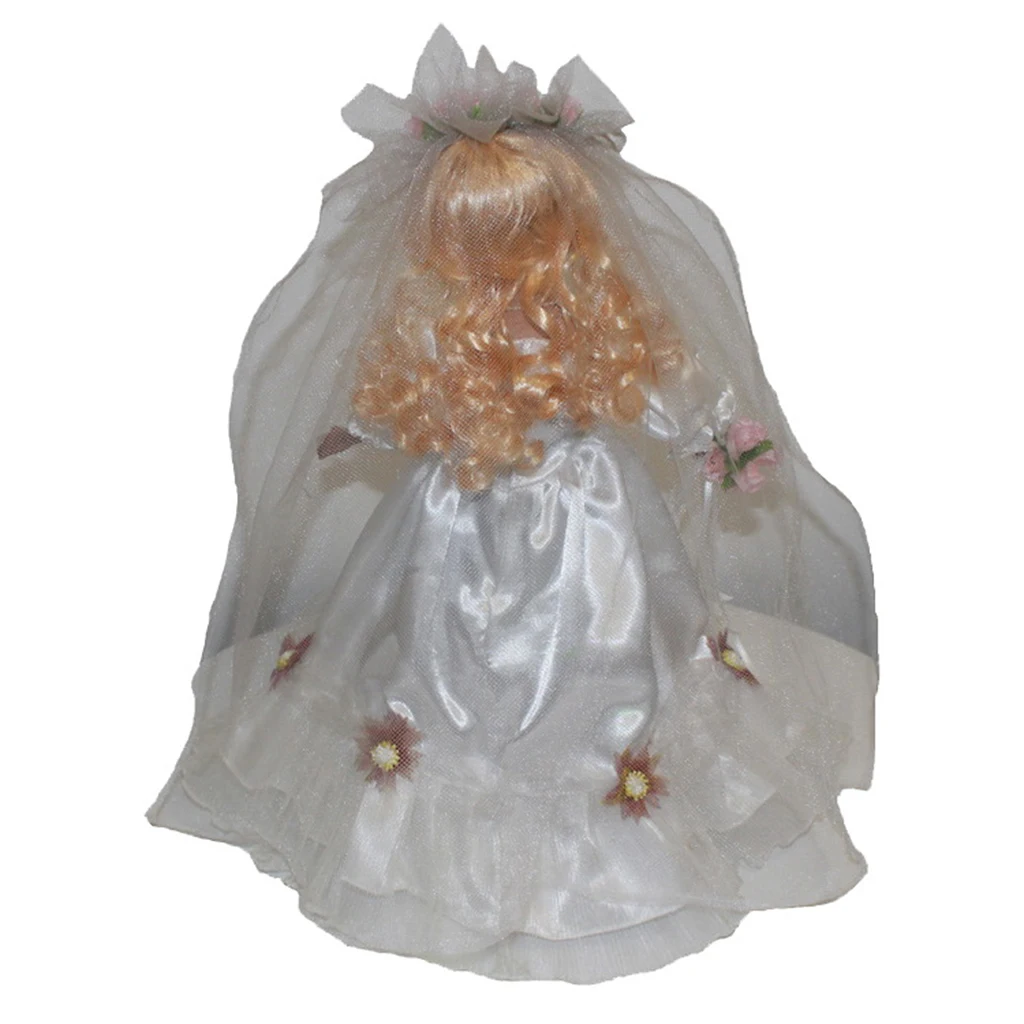 

40cm Collectible Porcelain Dolls, Mini Lady Doll Figure with Golden Hair, in Wedding Dress Outfit