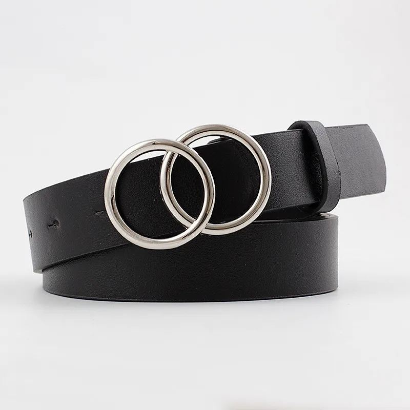 Fashion Leather Waist Belt For Jeans Double Ring Buckle Ladies Belt For Dresses Black White Brown Women Belt Wild Waistband