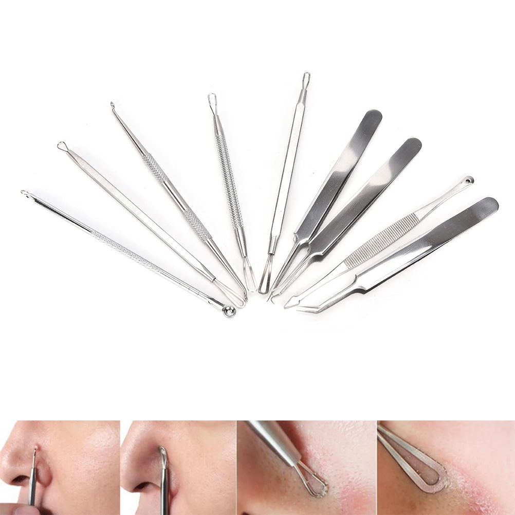 

9pcs Face Skin Care Blackhead Pimple Remover Comedone Extract Ance Needle Kit Stainless Steel Acne Extractor Removing Tool