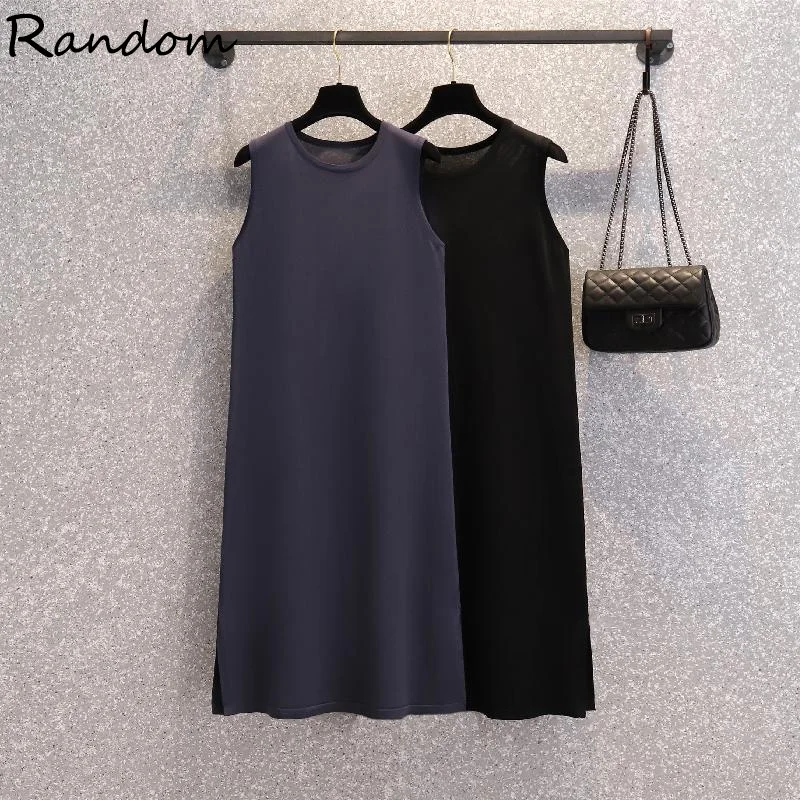 

Женское платье без рукавов, однотонное свободное ТРАПЕЦИЕВИДНОЕ ПЛАТЬЕ до колен с круглым вырезом, сарафан в стиле High Street, Новинка лета 2021