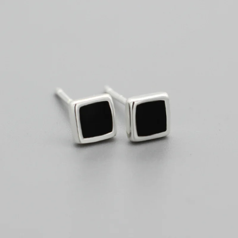 Square Trusta, 2 шт., 925 пробы, серебряные ювелирные изделия, модные милые миниатюрные серьги-гвоздики с черной глазурью, подарок для девочек, детей, леди, DT14 - Окраска металла: Square
