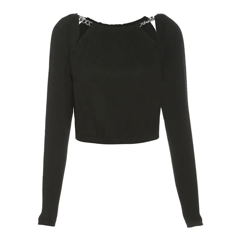 

Fashion Elegant Casual T Shirt Women Long Sleeve Slim Top Autumn 2020 Streetwear Solid Short Tee Shirt Female Basic