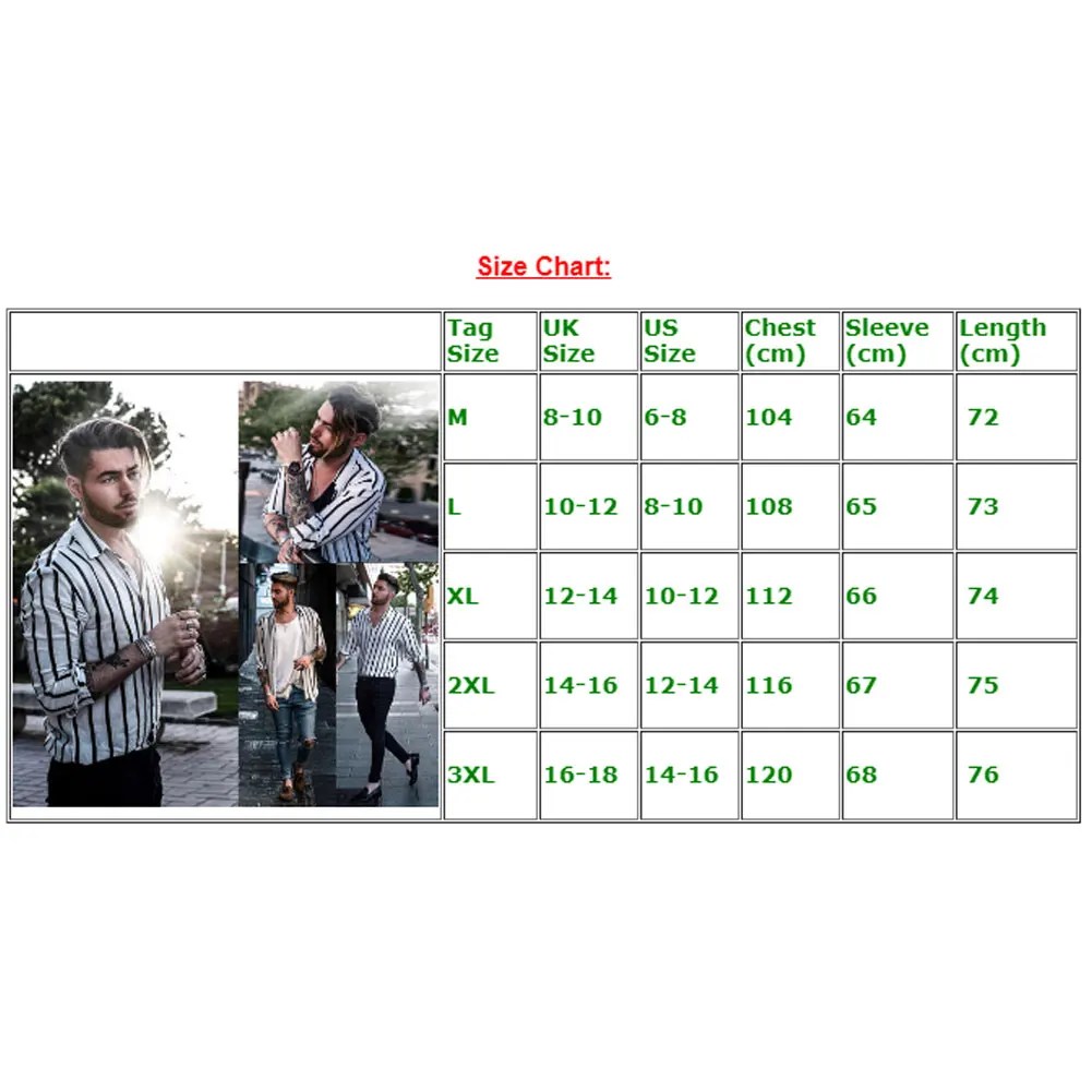 

New Fashion Men Stylish Casual Slim Fit Shirt Long Sleeve Formal Striped Tops Streetwear Plus Size