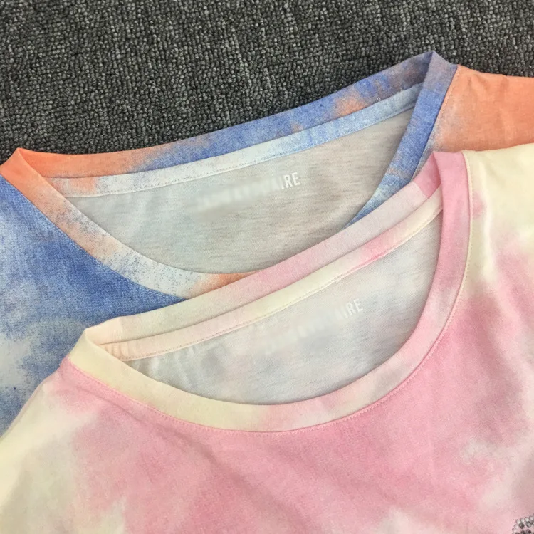 Женская футболка с принтом «Tie-dye», Женская хлопковая футболка с надписью «Hot Drilling LOVE», женская одежда с коротким рукавом и градиентом