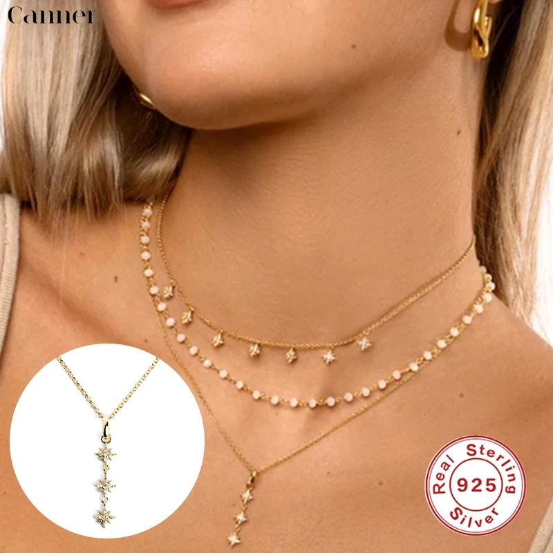 

Canner Vintage Long Tassel Octagonal Star Clavicle Chain Necklaces For Women Korea Fashion 925 Silver Choker Necklaces Jewelry