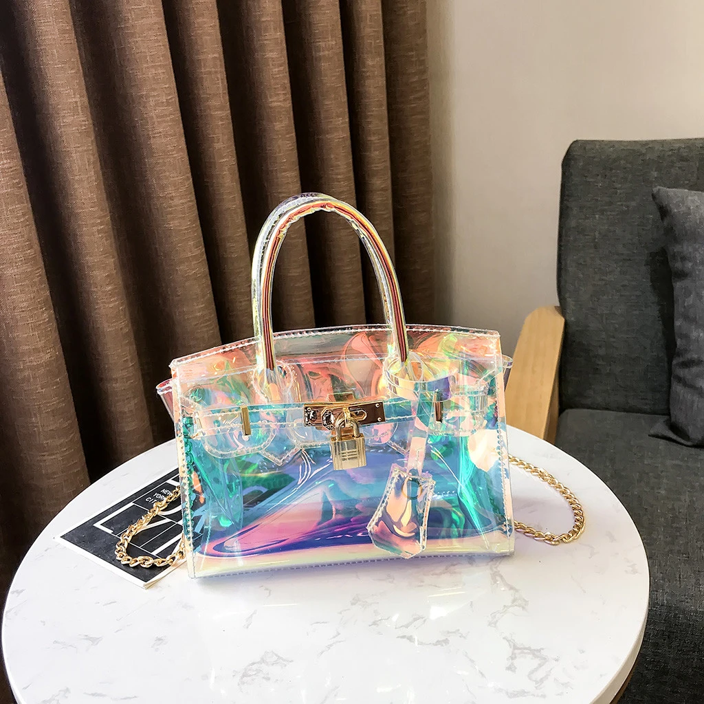 Женская сумка с блестками и принтом повседневная через плечо цепочкой