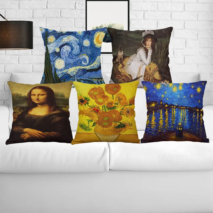 Всемирно известная картина маслом Ван Гог &quotМона Лиза&quot льняная наволочка для