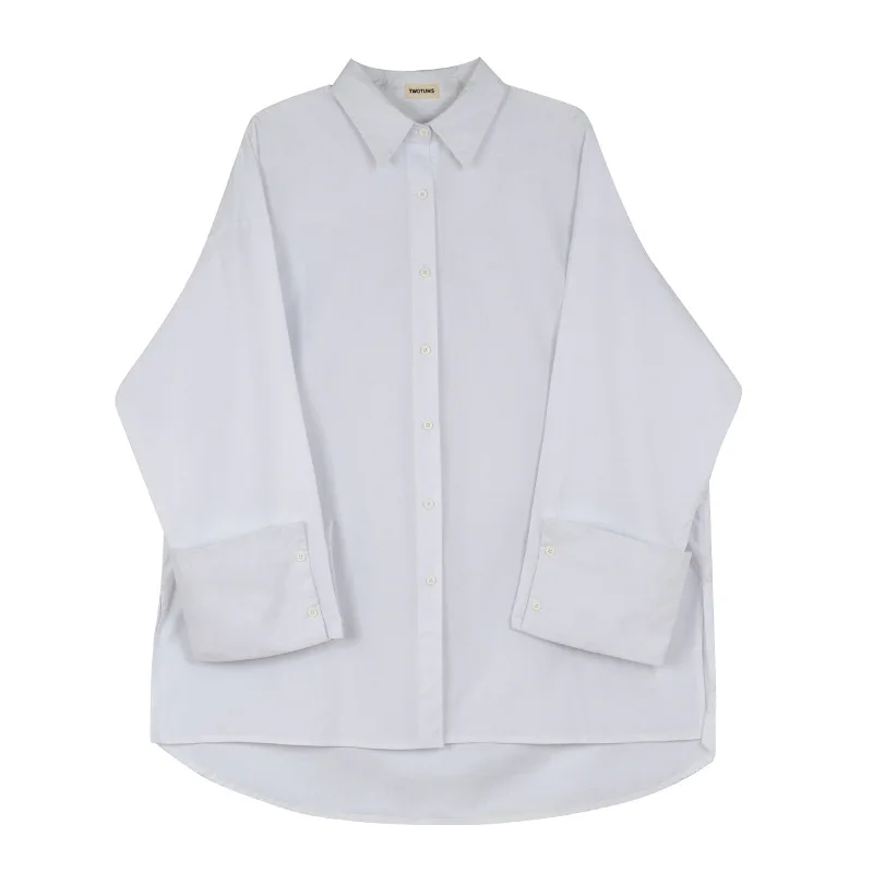 

GVUW Female White Big Size Blouse Turn-down Collar Long Sleeve Loose Shirt Fashion Tide Spring Autumn 2021 New Arrivals 20D1027