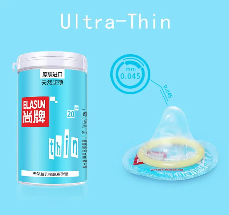 ELASUN 20 шт натуральный супер тонкий смазочный Тип презервативы в бутылках Латекс