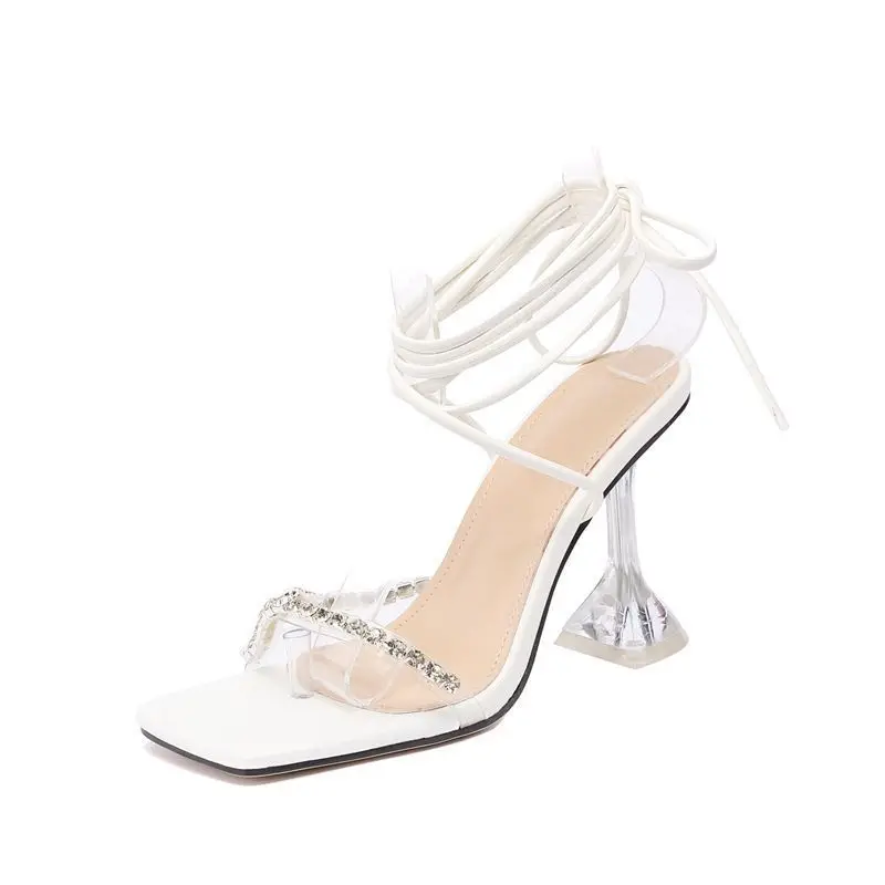 

2021Summer Sandals Women High Heels Ankle Straps Rhinestone Sexy Ladies High Heel Plus Size Sandals Shoes