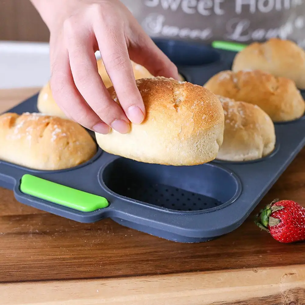 

Bread Baking Mold Kitchen Cake Food Grade Silicone Non Stick French Bread Mold Household Hamburger Molds Muffin Pan Tray