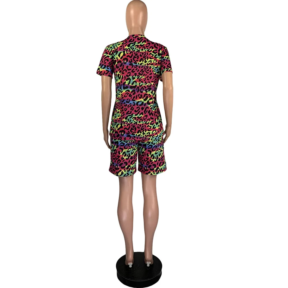 

2020 Summer Women Two Pieces Set Tracksuits Short Sleeve O-Neck Tops+Shorts Suits Sexy Night Joggers Print Sporty Outfits