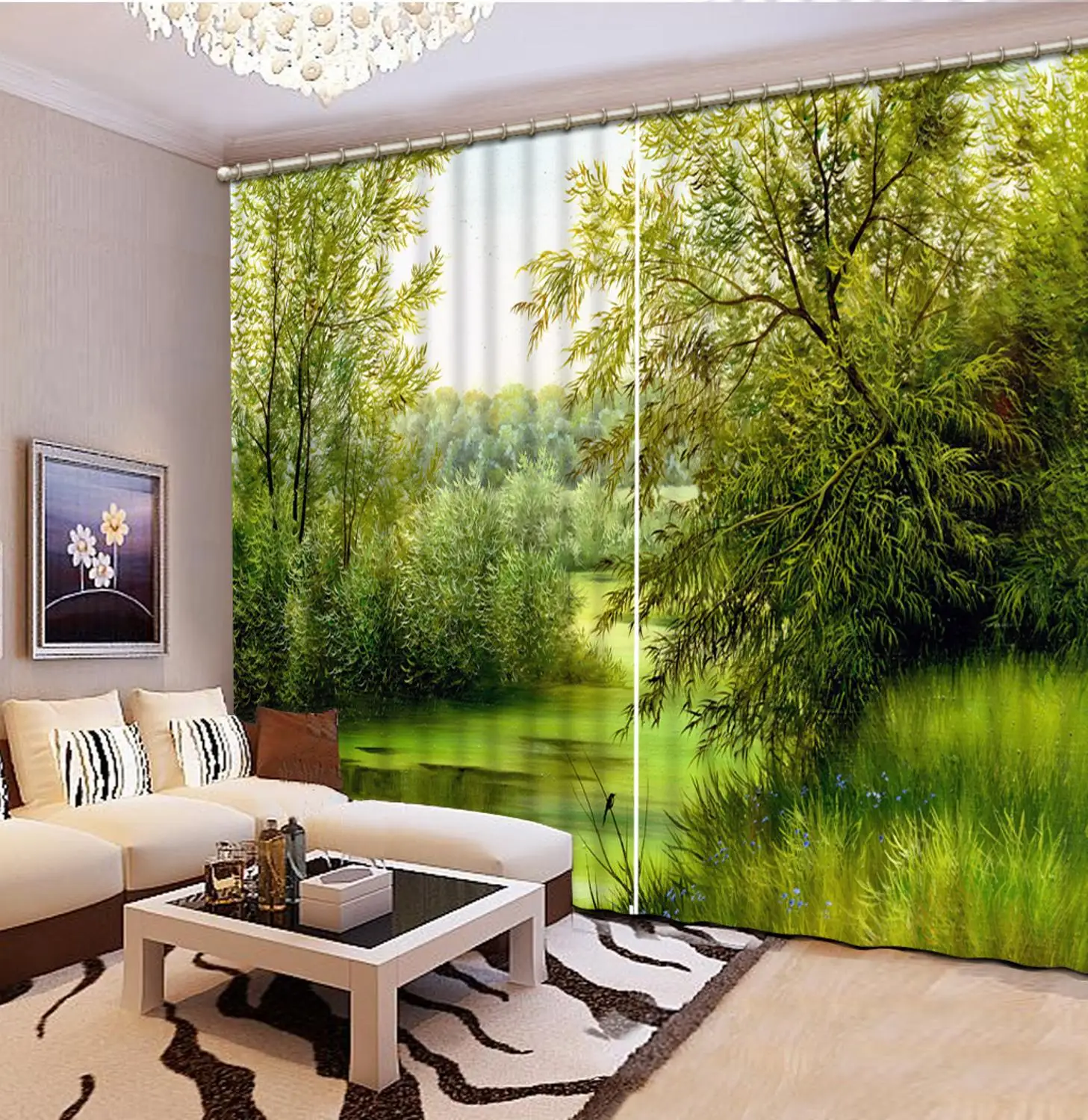 

forest landscape 3D Blackout Curtains Modern Curtain Living Room River scenery Window Drapes Cortinas