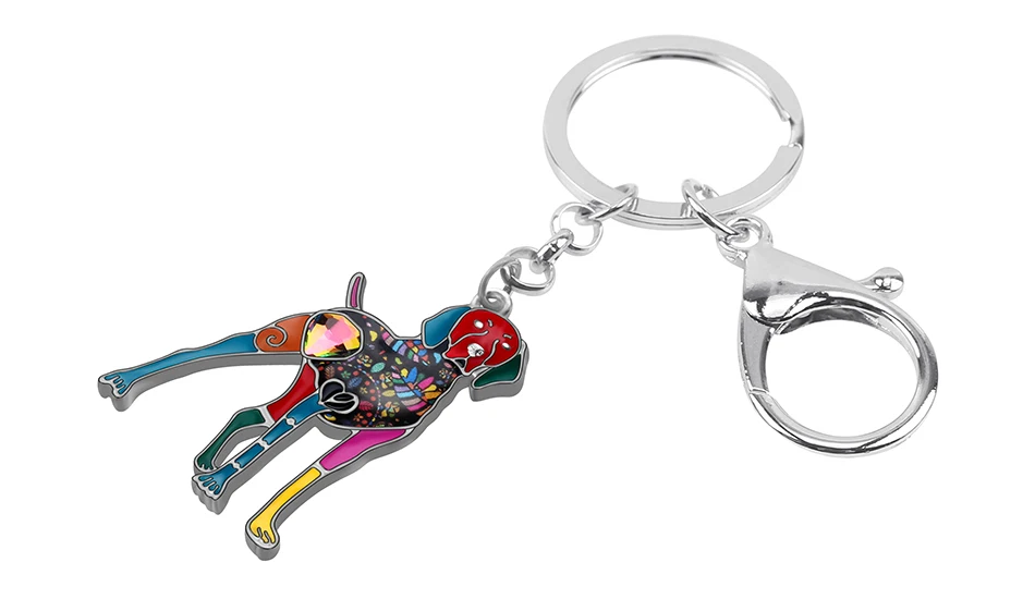 Bonsny Enamel Alloy Rhinestone Floral Doberman Dog Key chains Key Rings Car Purse Bag Decorations Keychains For Women Girls Gift