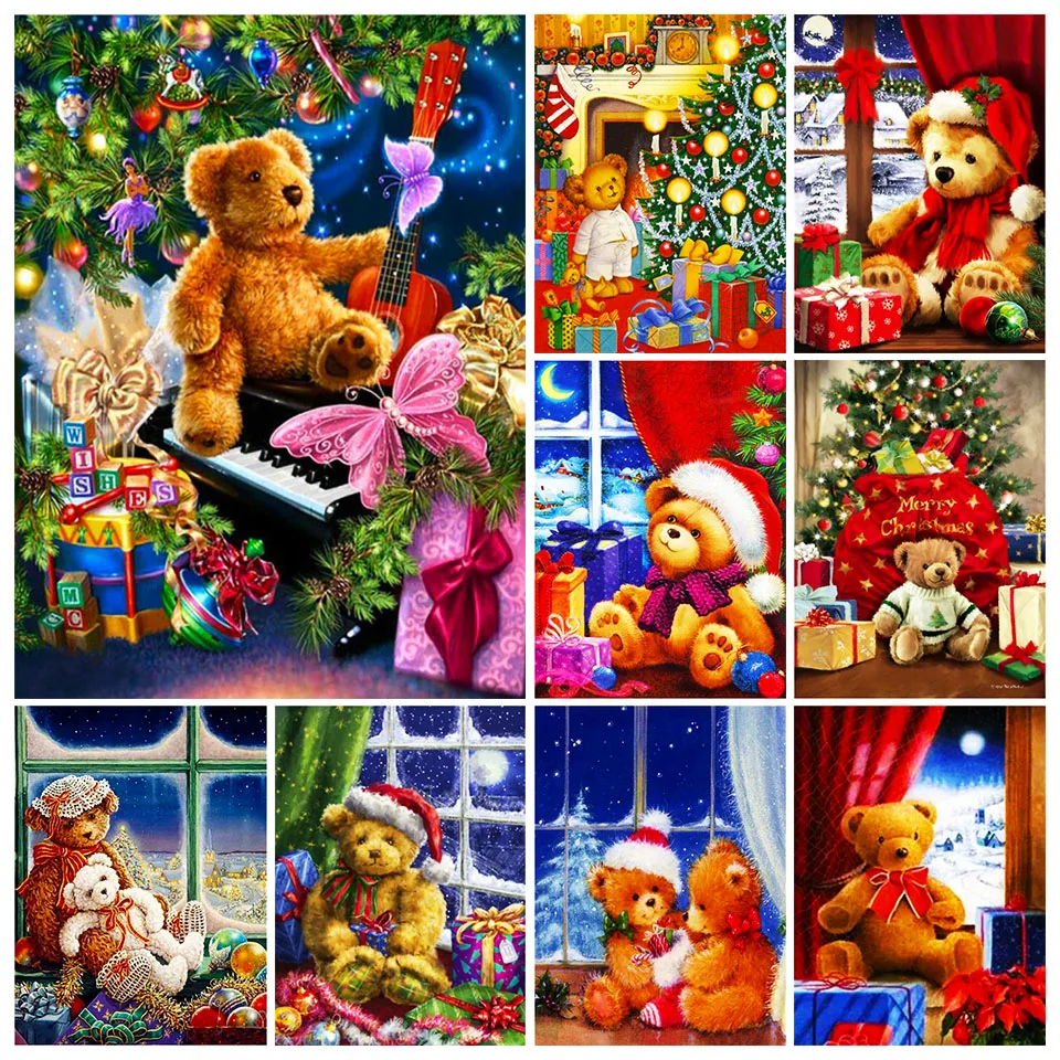 

5D алмазная живопись, Праздничный Рождественский медведь, Рождественская фотография, Набор для вышивки крестиком, украшение для дома «сдела...