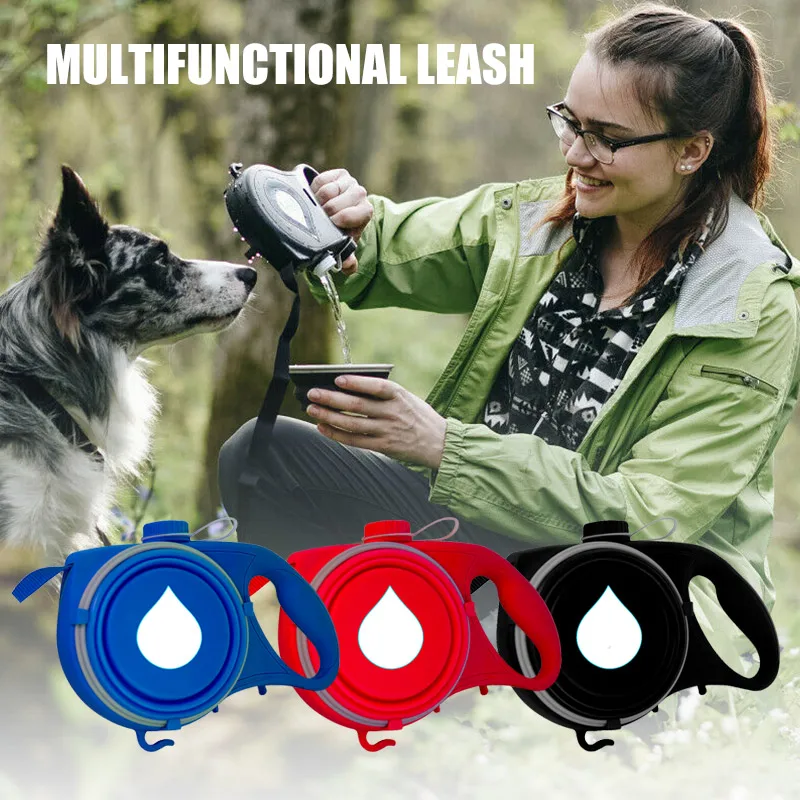 

Multifunction Pet Dog Leash with Built-in Water Bottle Bowl Waste Bag Dispenser DC156