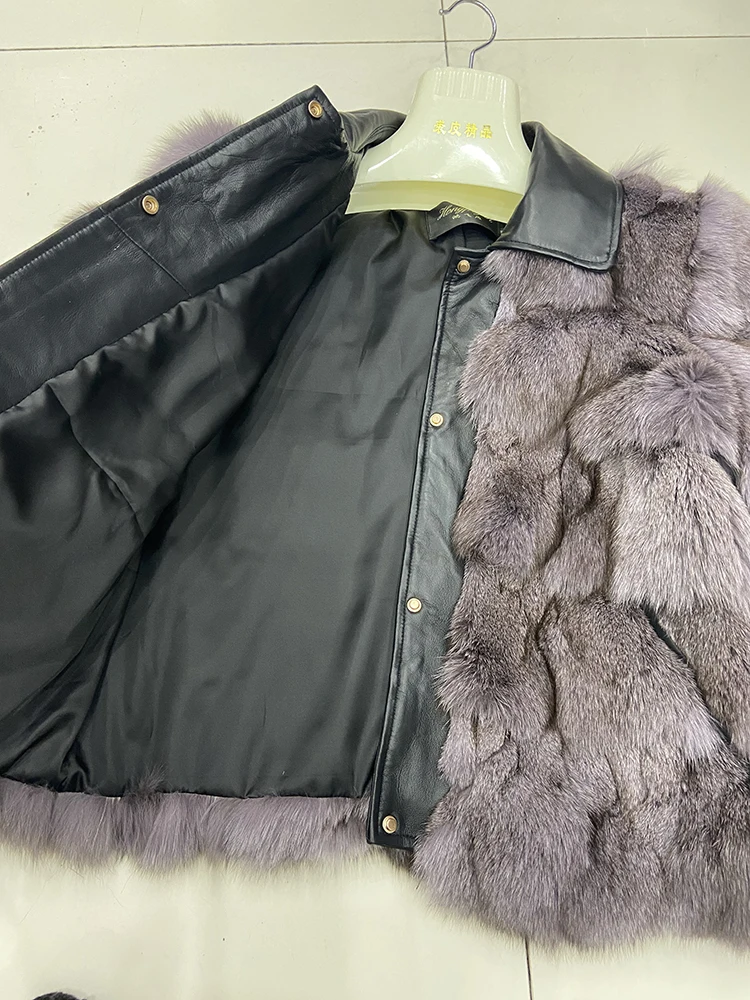 Women Winter Thick Warm Real Fox Fur Jacket Coat Fashion Female Genuine Leather Collar Coats Lady's Fox Fur Outwear