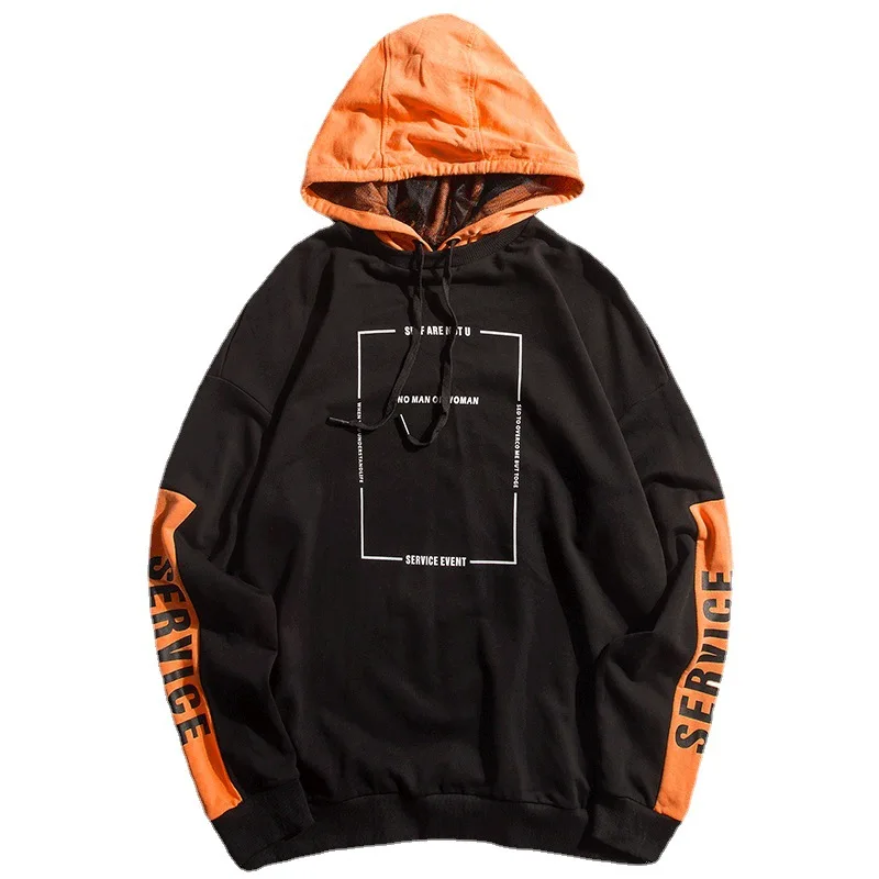 

Новинка, мужской свитер контрастных цветов с капюшоном, мужская верхняя одежда с рисунком, Молодежная куртка для студентов