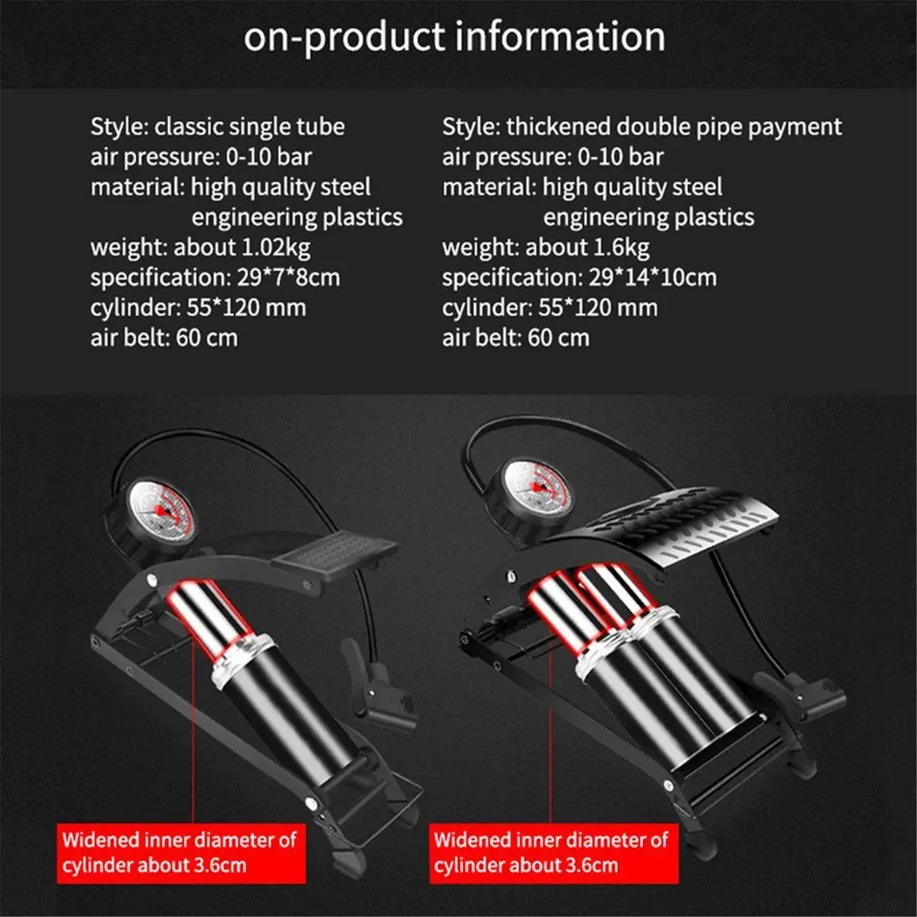 

Air Pump Precision Gauge Single Double Cylinder Foot High Pressure Inflator Bicycle Scooter Motorcycle Inflatable Air Pump
