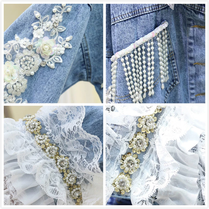 Осенние цветочные сетчатые кружевные вышитые блестками бриллианты джинсовые